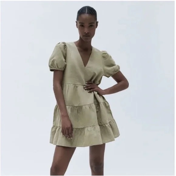❣️SOLD❣️ Zara Tiered Green Mini Dress Size M - Picture 11 of 12
